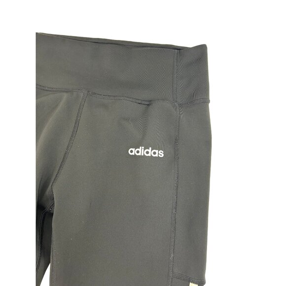 Adidas Women Cropped Leggings Climalite Black White Stripes Logo Pocket Workout - Picture 10 of 12